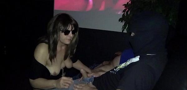  Slutwife gangbanged by many strangers at the Adult Theater